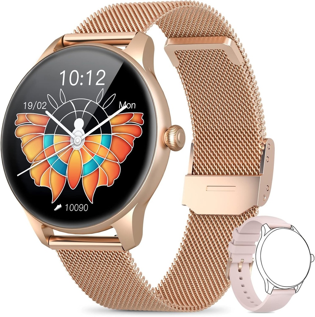 AIMIUVEI 2024 Ceas inteligent pentru femei cu functie de telefon, ceas fitness 1,83 inchi pentru femei cu ritm cardiac SpO2 24 ore monitorizare somn ciclu menstrual, IP68 fitness tracker ceas sport Cadouri pentru iOS Android Roz