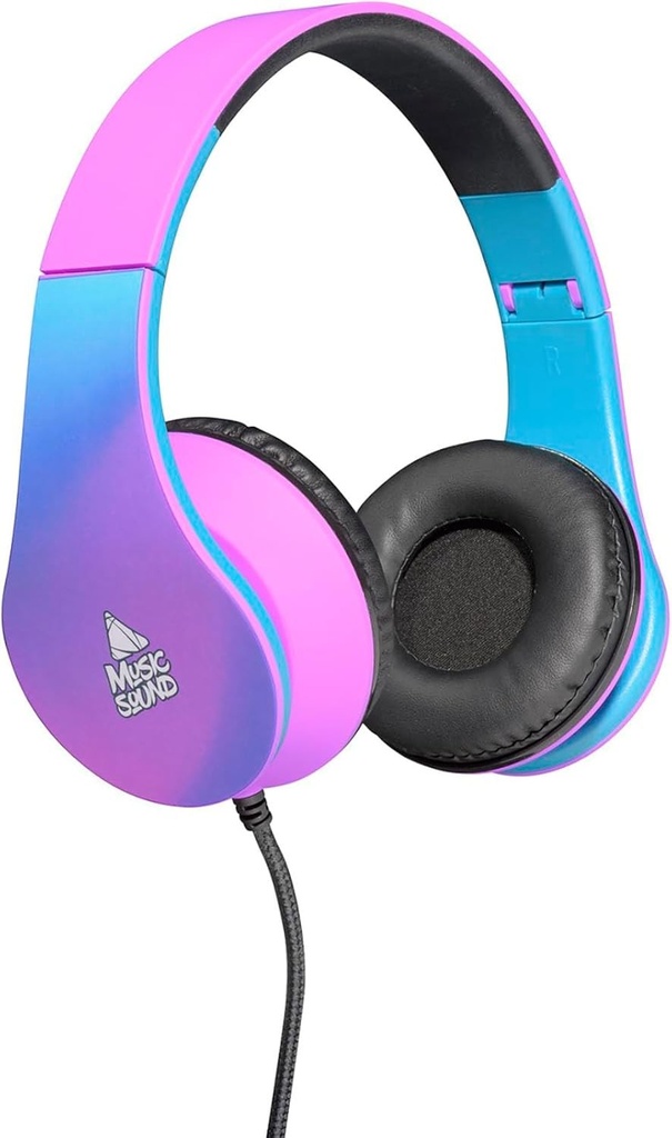 Sunet muzical | Bentita Fantasy cu fir | Casti on-ear cu banda extensibila si cablu - mufa de 3,5 mm - negru, albastru si violet