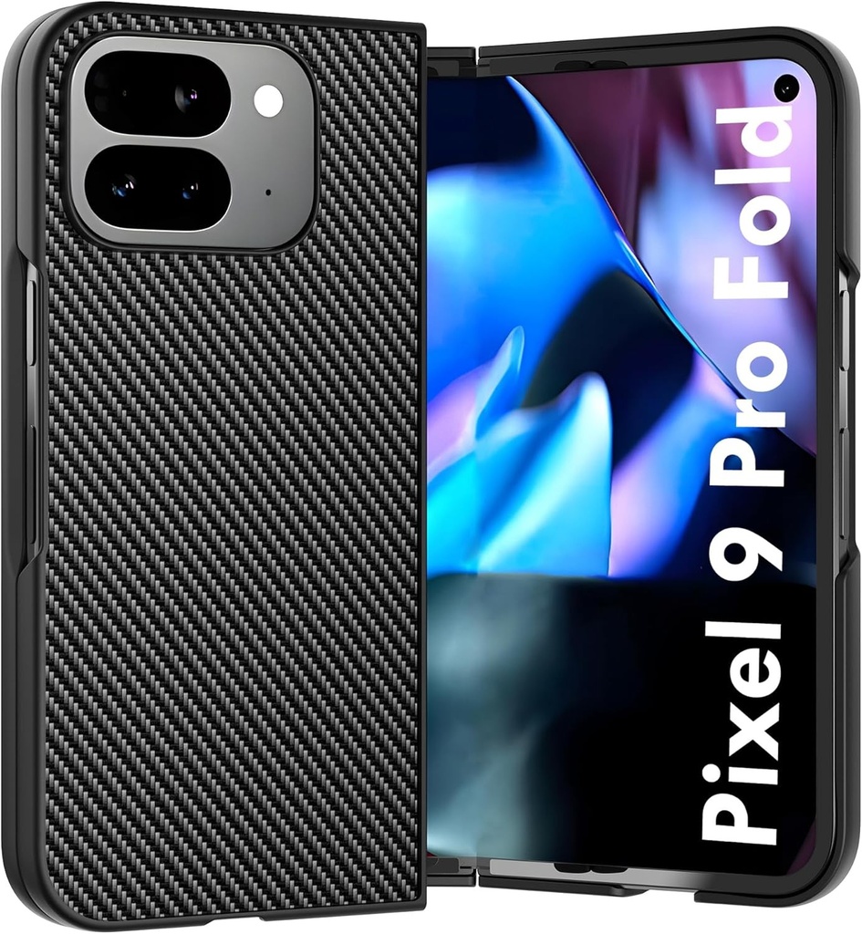 Husa din silicon Fitudoos compatibila cu Google Pixel 9 Pro Fold, husa subtire anti-zgarieturi, rezistenta la socuri, husa de protectie cu textura din fibra de carbon cu Google Pixel 9 Pro Fold, neagra.