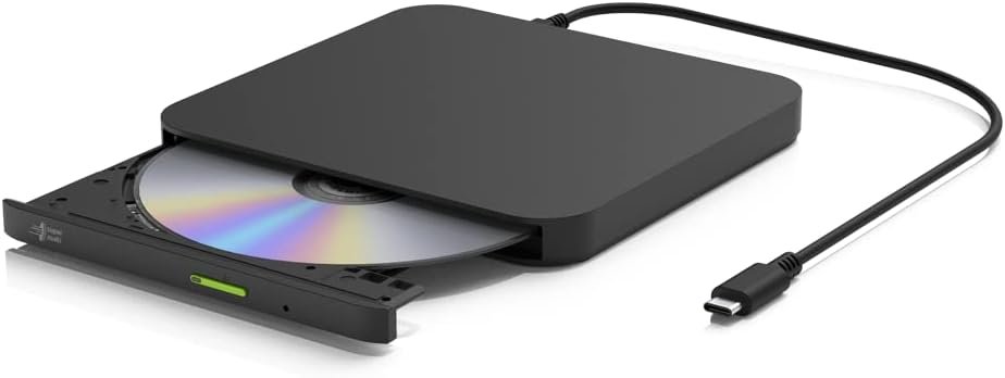 Hitachi LG GP96Y USB C CD DVD Burner Drive, unitate externa pentru Android, compatibil cu PC (Fire, Android, Windows, Mac)