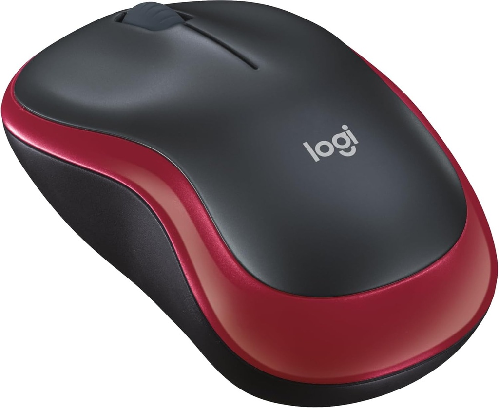 Mouse fara fir Logitech M185, 2,4 GHz cu mini receptor USB, 12 luni de viata a bateriei, urmarire optica 1000 DPI, ambidextru, compatibil cu PC, Mac, laptop - rosu