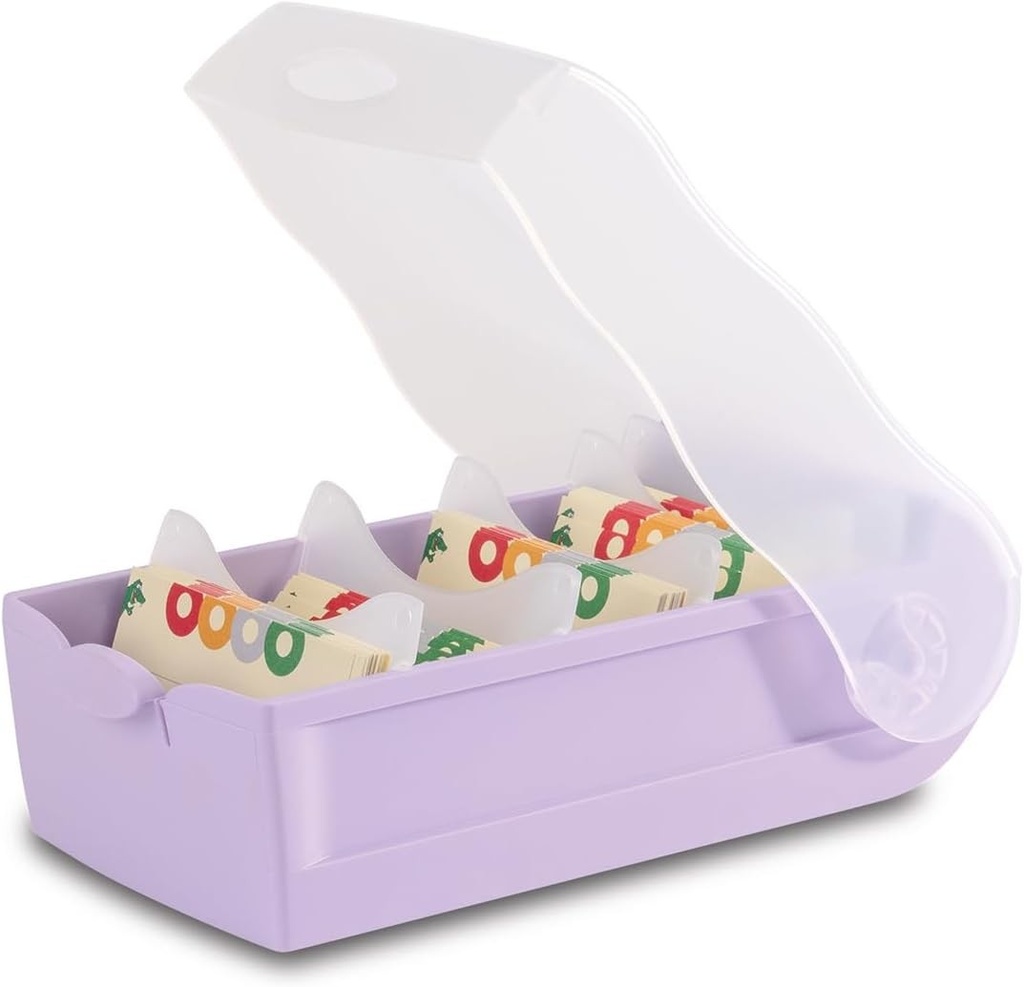 Cutie de carduri HAN CROCO, invatare usoara a vocabularului cu sistem de invatare cu 5 compartimente, cutie de carduri DIN A8 pentru 500 de carduri, 998-887, translucid/violet pastel