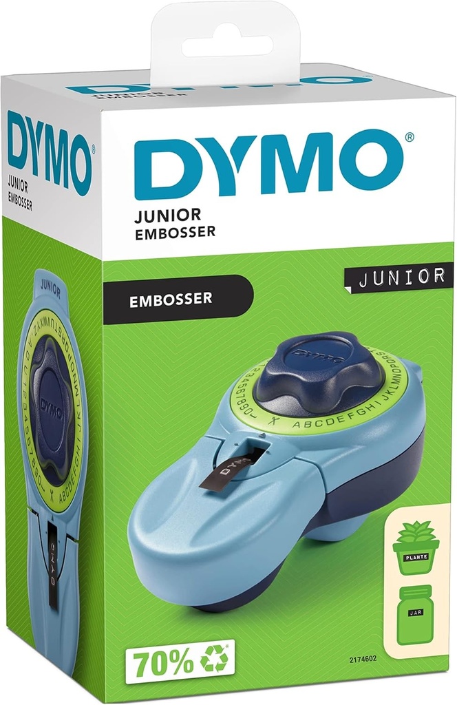 DYMO Junior Label Embosser | Producator de etichete ergonomic conceput pentru utilizare confortabila de catre adulti si copii | Pentru uz casnic, negru