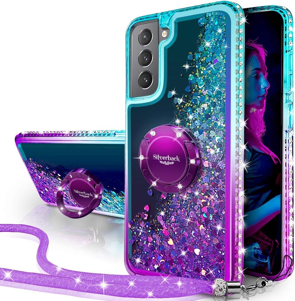 Husa Miss Arts pentru Samsung Galaxy S21 5G, husa de lux din silicon cu sclipici, cu suport, husa de protectie cu gel lichid pentru Samsung Galaxy S21 - roz
