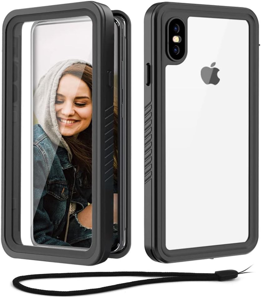 Husa Beeasy pentru iPhone XS Max, impermeabila - 360 de grade in aer liber Husa de protectie antisoc, rezistenta la praf, husa rezistenta la apa pentru telefon mobil cu protector de ecran - negru