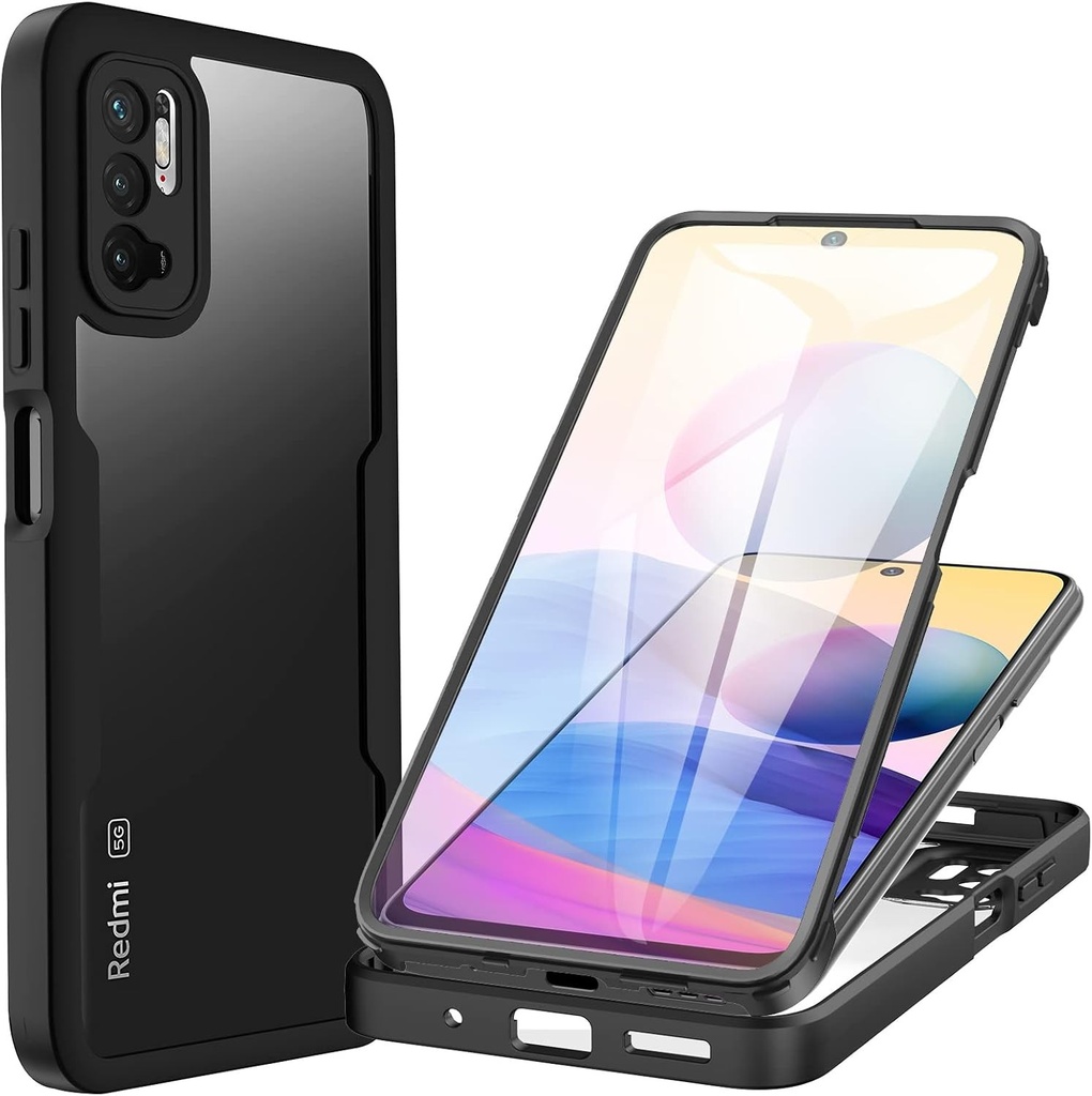 CENHUFO pentru Xiaomi Redmi Note 10 5G Husa, Xiaomi Poco M3 Pro 5G Husa 360 ​​de grade Husa pentru telefon mobil Husa de protectie Husa blindata cu protector de ecran incorporat Bara de protectie antisoc Husa completa pentru exterior - Negru