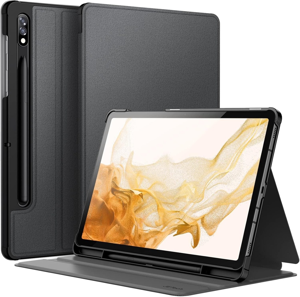 Husa JETech pentru Samsung Galaxy Tab S8 2022/S7 2020 11 inchi cu suport pentru stilou S, husa de protectie subtire pentru tableta, vizualizare in mai multe unghiuri (negru)