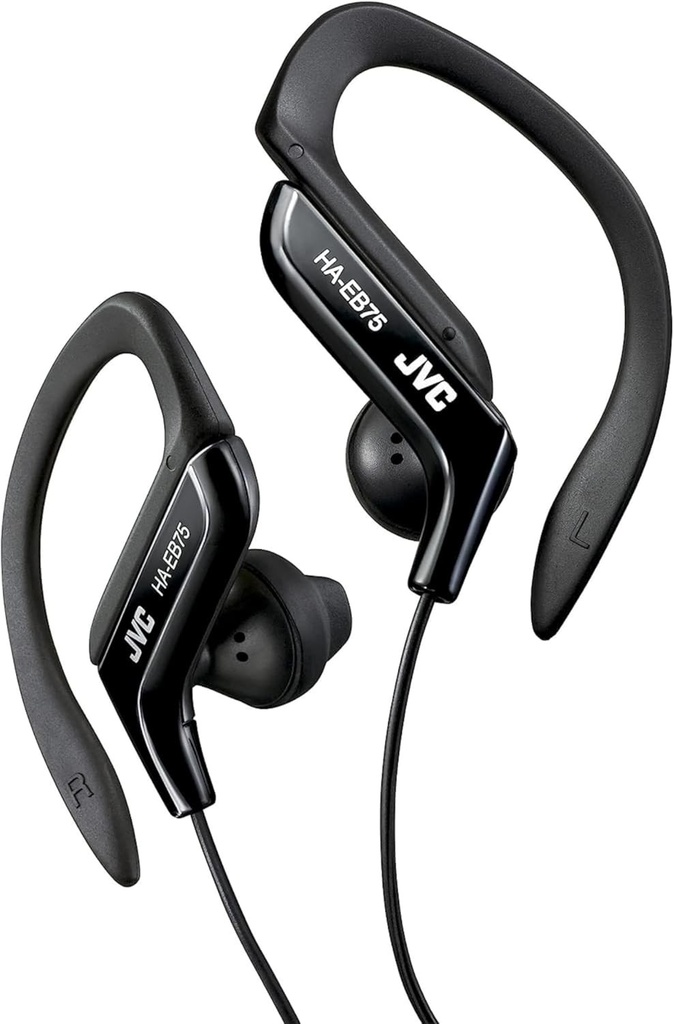 Casti sport JVC HA-EB75-BN-U cu clema reglabila, potrivire sigura in 5 pozitii, rezistenta la stropire, sunet puternic cu bas, cablu in forma de L de 1,2 m compatibil cu telefoanele inteligente