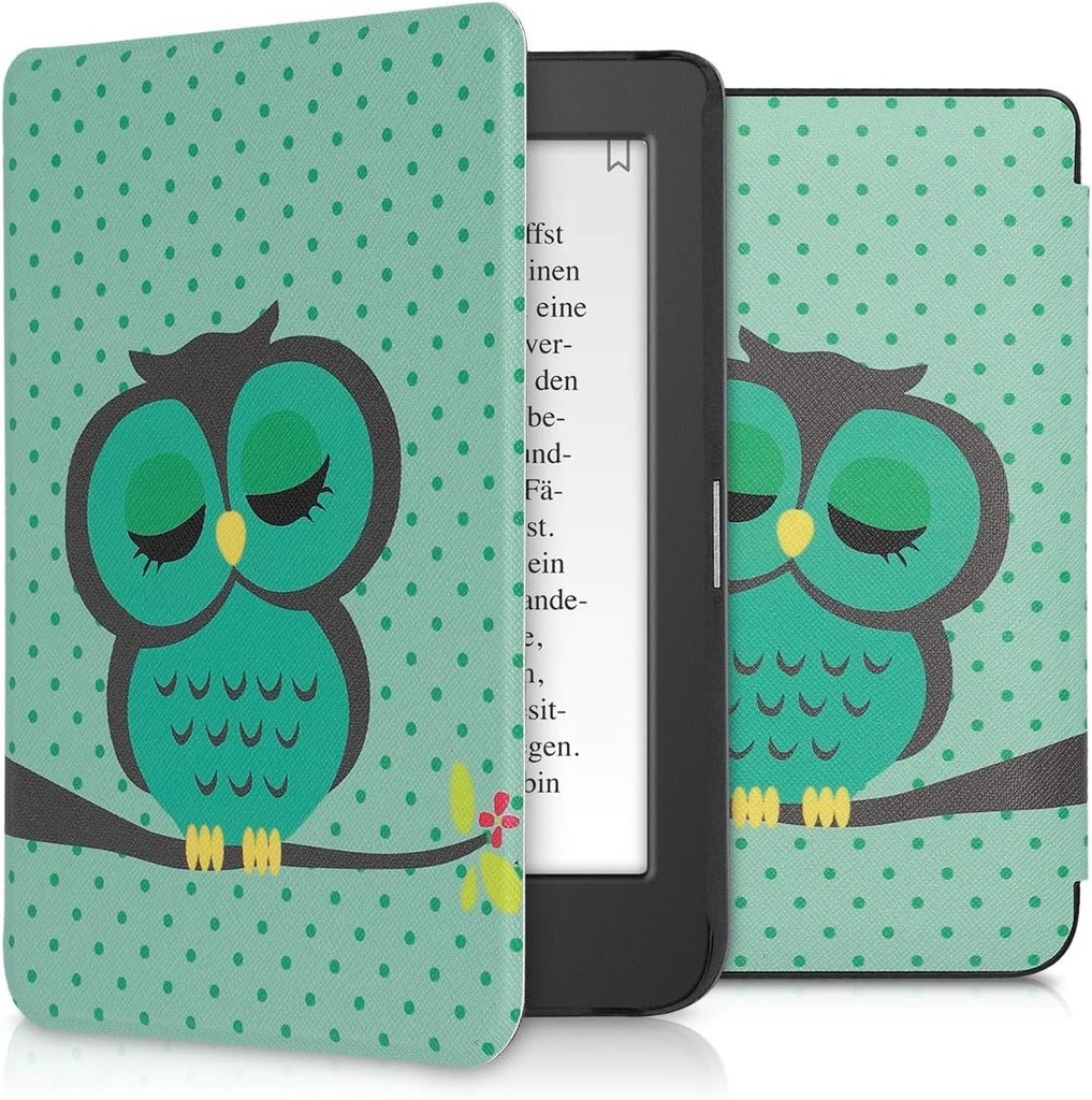 husa kwmobile compatibila cu husa Tolino Page 2 - husa eReader - Owl Sleep Turquoise Brown Mint Green