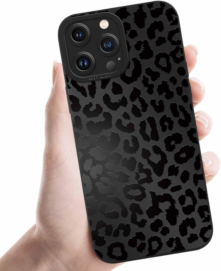 Huse Coalbooliy pentru iPhone 15 Pro 6.1 inchi, negru moale TPU silicon estetic model leopard durabil husa subtire rezistenta la socuri husa de protectie a camerei cadou fete, 04