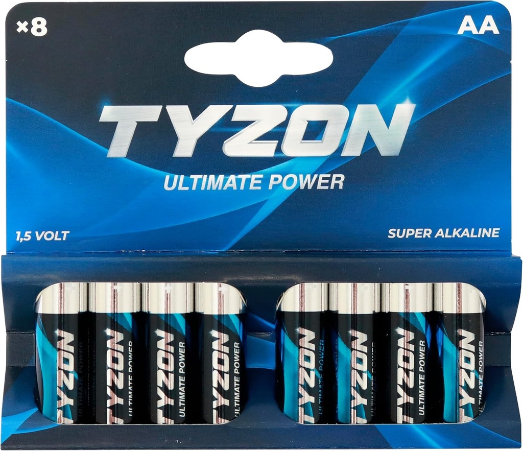 Baterii alcaline TYZON AA, 8 buc. - Baterii de unica folosinta de lunga durata pentru dispozitive de uz casnic si electronice