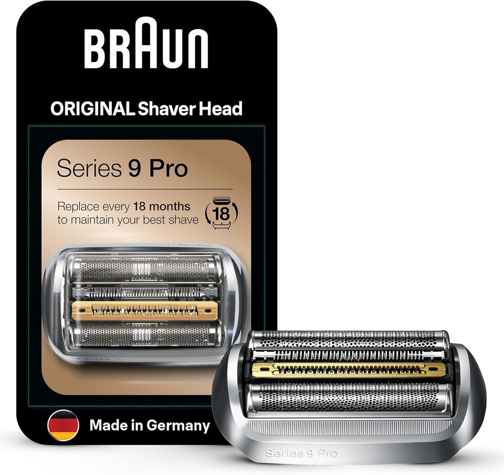 Cap de barbierit Braun Series 9 Pro, cap de barbierit ORIGINAL de schimb de la producator, potrivit pentru aparatul de barbierit pentru barbati Braun Series 9 Pro, 94M, crom, 1 pachet