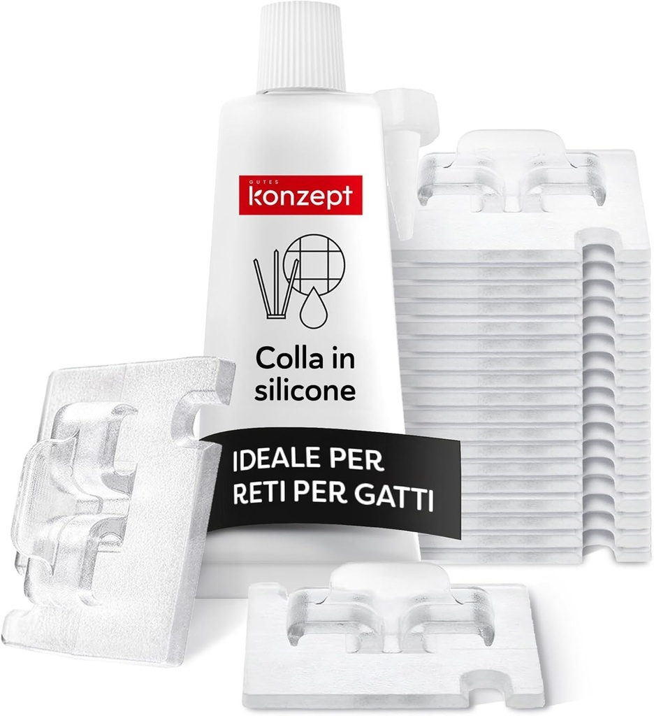 Konzept 11 carlige plasa pentru pisici, 20 de conturi, cu adeziv de 40 ml, ideal pentru plase de balcon, transparent, nu necesita gaurire, pentru utilizare in interior si exterior.