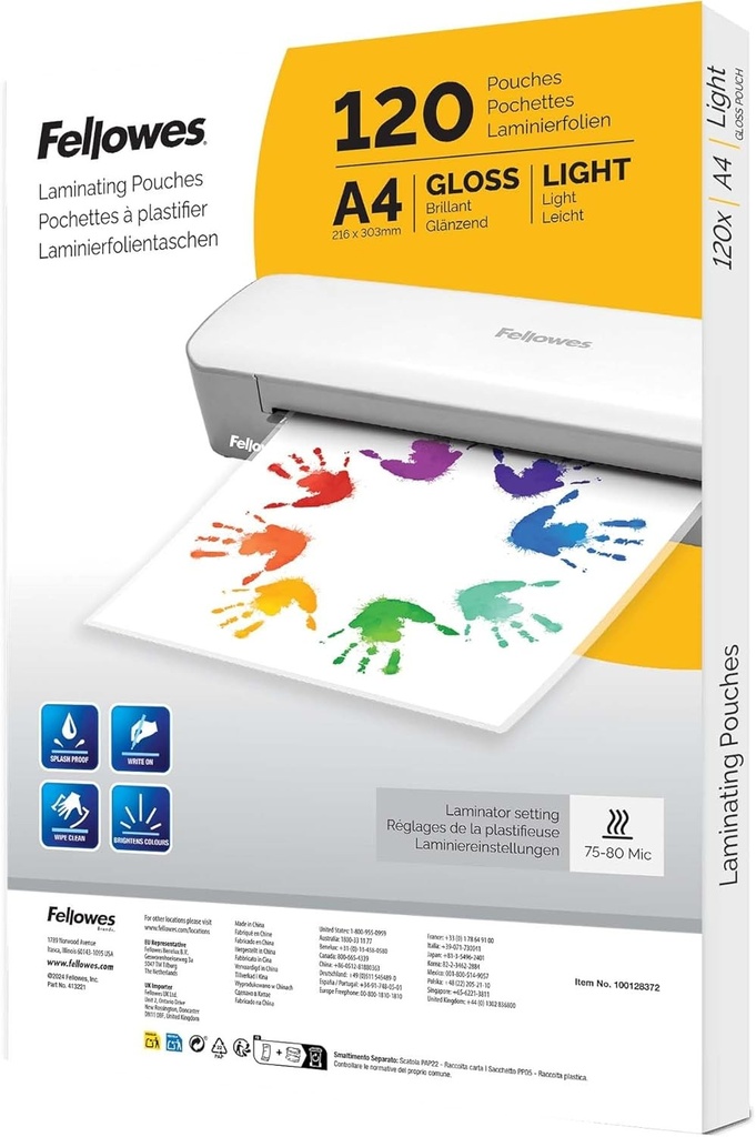 Fellowes pachet de 120 de pungi laminate A4, finisaj lucios, 120 de ...