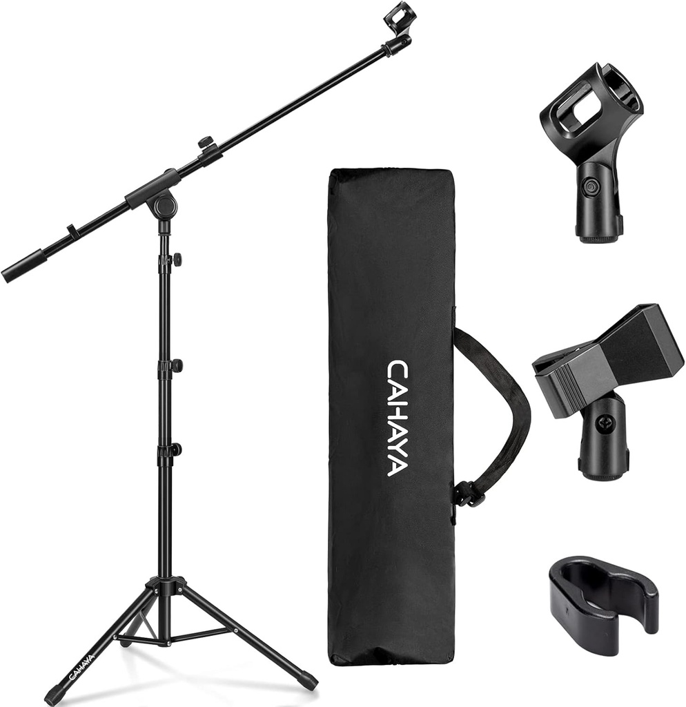 CAHAYA Suport pentru microfon cu dubla utilizare 2 in 1 Suport pentru microfon de podea cu brat, cu geanta portabila si doua cleme pentru microfon, potrivit pentru intalniri pe scena, discurs live etc. CY0239, mediu