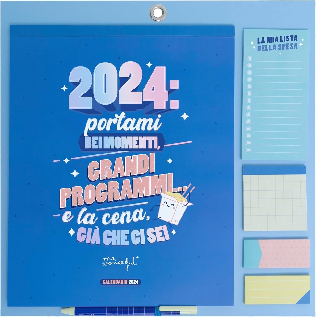 Mr. Wonderful - Calendar de perete magnetic albastru 2024 - Aduceti-mi momente bune, planuri grozave... si cina, ... 34 x 35 x 0,5