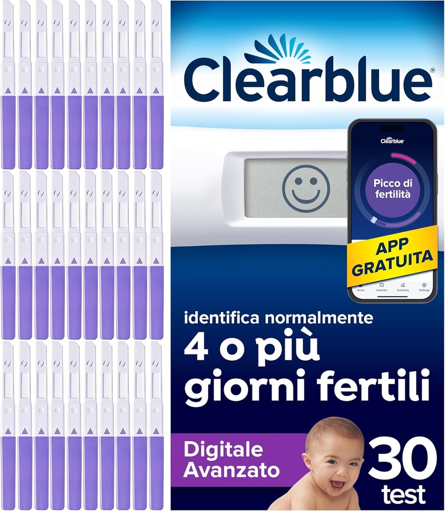 Testul de ovulatie digital avansat Clearblue. Creste-ti sansele de a ramane insarcinata. 1 suport de test digital si 30 de bete de testare.