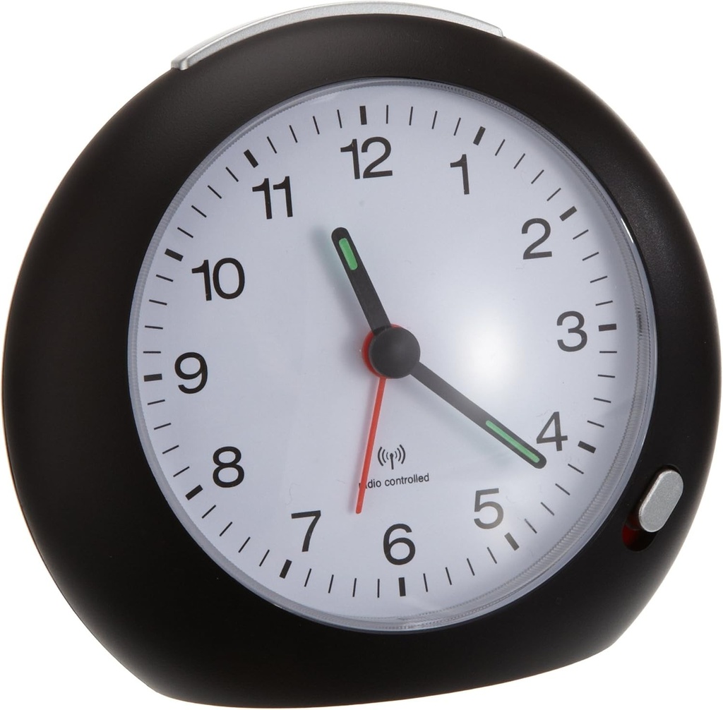 Ceas radio cu alarma analogic TFA Dostmann, 98.1037, cu functie de alarma, maini luminoase, negru, L 110 x L 48 x H 101 mm