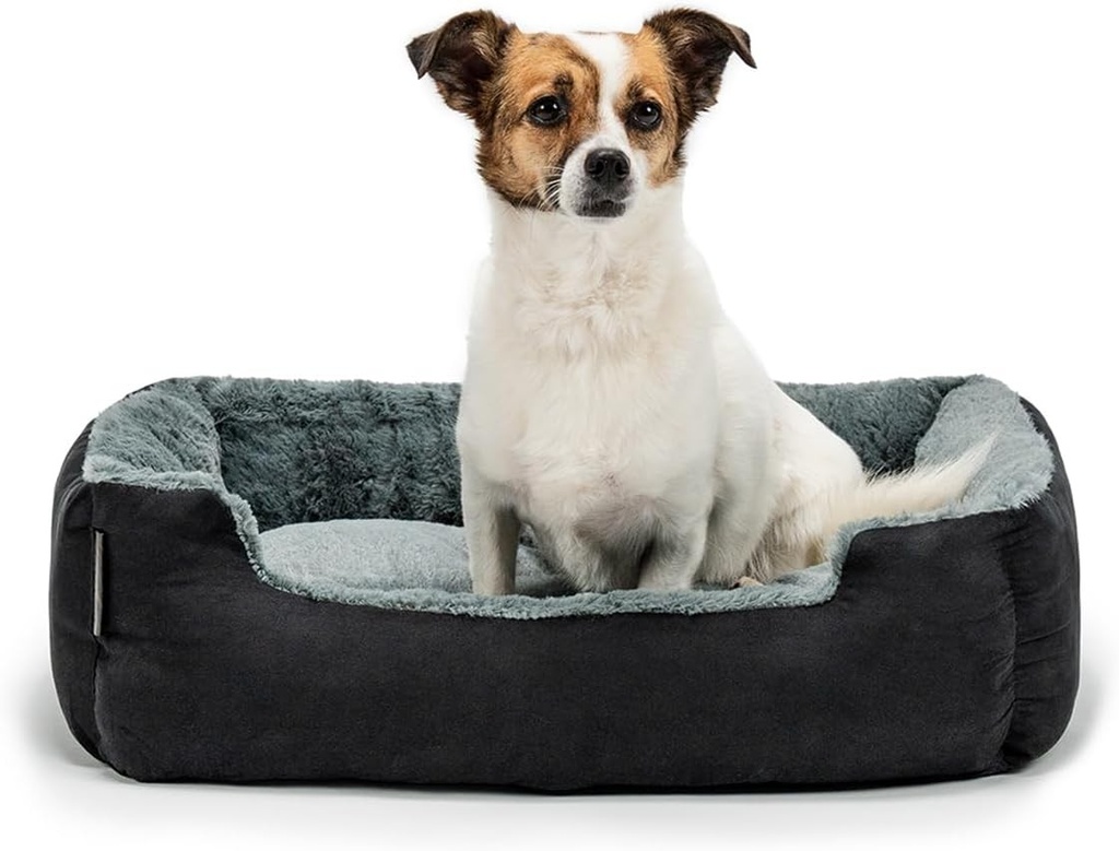 lionto Pat pentru caini cu perna reversibila si partea inferioara anti-alunecare, perna robusta pentru animale de companie cu intrare scazuta pentru caini si pisici de toate varstele, 60x48 cm, perna pentru caini dragalas, negru/gri