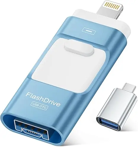Unitate flash USB certificata MFi de 256 GB pentru iPhone, stick de memorie Photo Stick pentru iPhone iPad, unitate flash USB pentru transfer si backup de fotografii si videoclipuri, stocare externa compatibila cu iPhone/Android/PC/Mac (albastru)