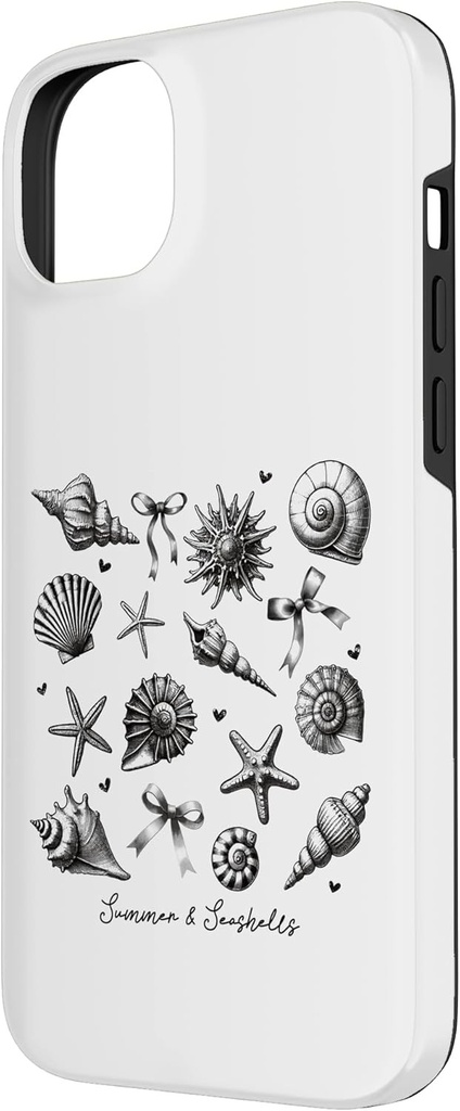Carcasa iPhone 14 Plus cu motive de vara si de coasta, scoici, stele de mare, scoici, noduri, inimioare