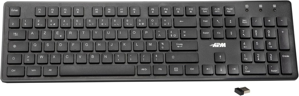 Tastatura wireless APM, 2.4GHz, AZERTY, 105 taste ergonomice, comenzi rapide multimedia, compatibila cu PC, laptop, MacOS, Windows, Linux, 100041