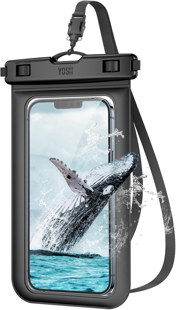 Husa impermeabila YOSH pentru smartphone, husa impermeabila IPX8 pentru iPhone 16 15 14 13 12 11 Pro Max, Samsung S24 S23 S22 Ultra A15 A55, Xiaomi Redmi, protectie impotriva apei pentru telefoane de pana la 7,0 inci, neagra