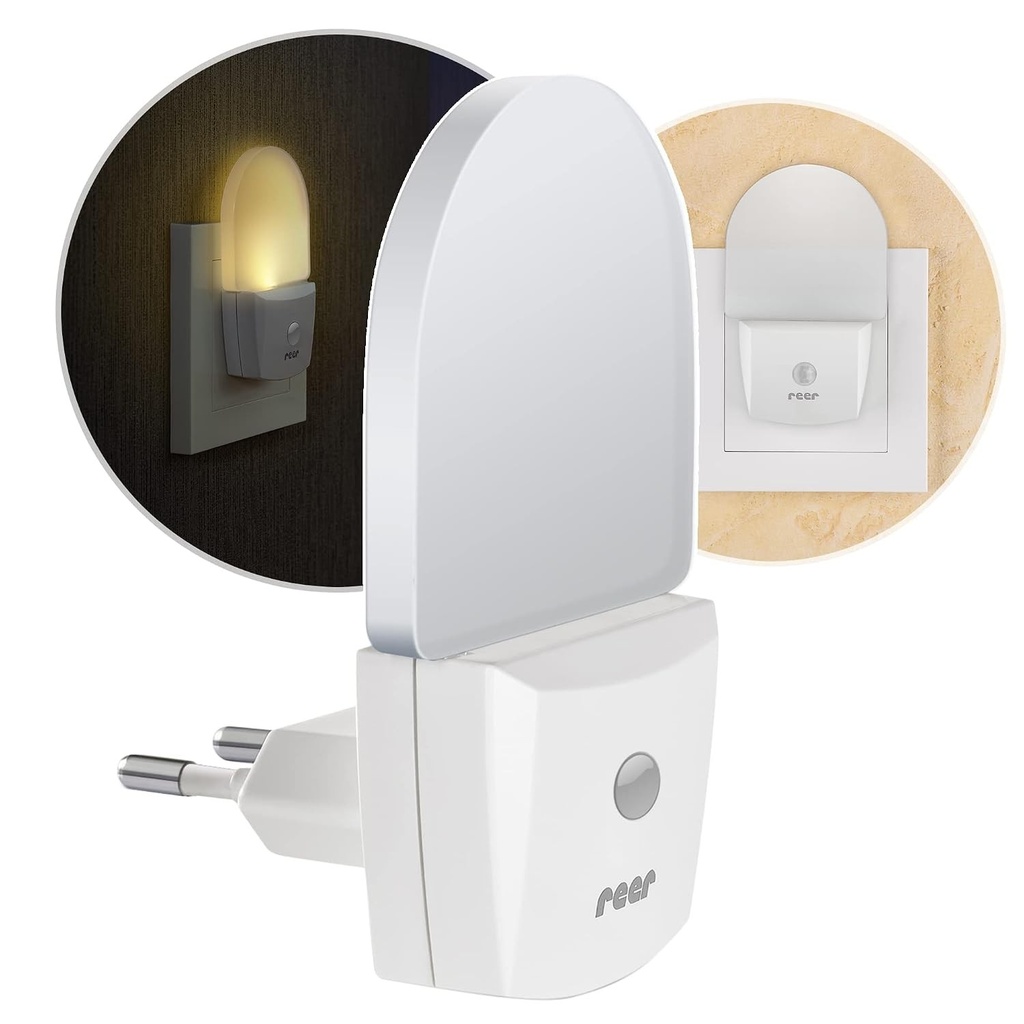 Lampa de noapte Reer NightGuide pentru priza - cu senzor de amurg - lumina de orientare in intuneric, 1 bucata, alba