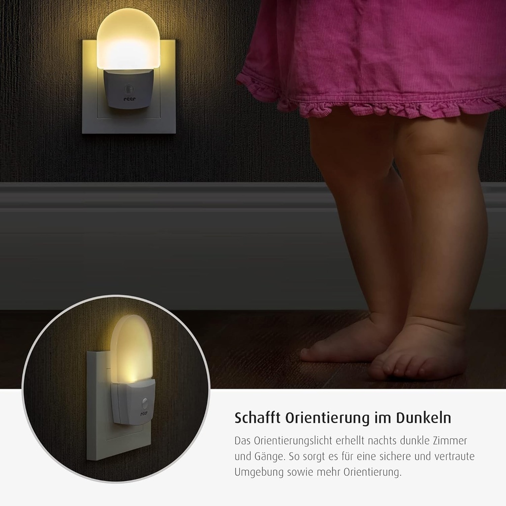 Lampa de noapte Reer NightGuide pentru priza - cu senzor de amurg - lumina de orientare in intuneric, 1 bucata, alba