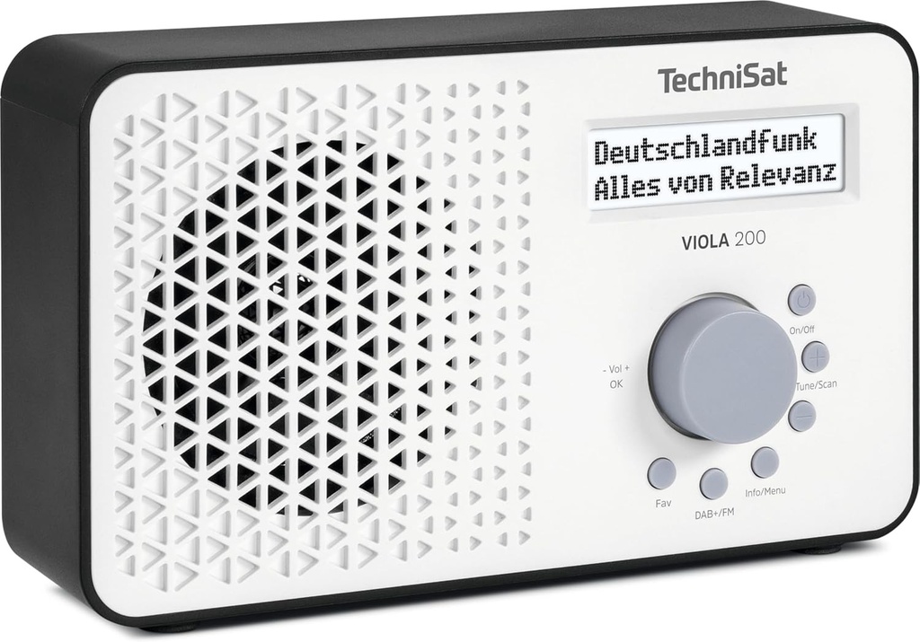 TechniSat Viola 200 - radio portabil DAB+/FM (cu afisaj LCD, antena telescopica, memorie favorite, mufa pentru casti, functionare de la retea si baterie, difuzor mono, RDS, PLL) alb/negru
