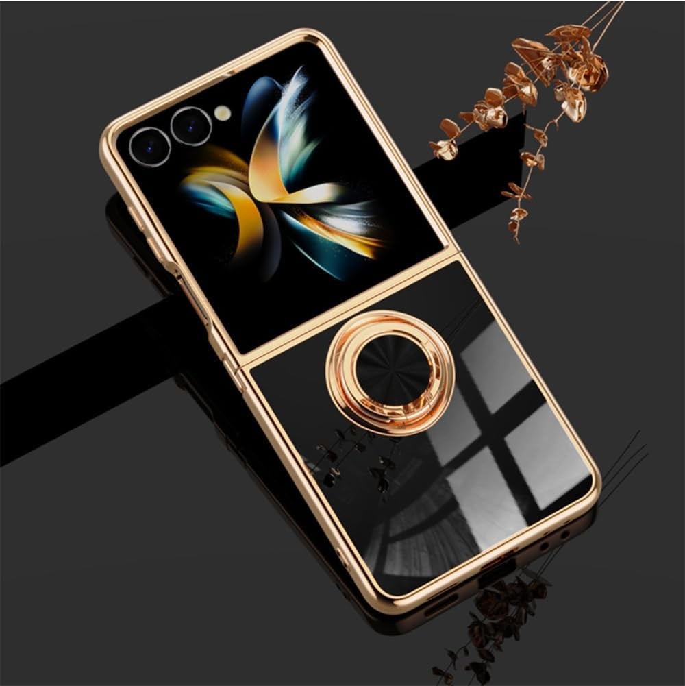 Suport magnetic galvanizat EYZUTAK pentru Samsung Galaxy Z Flip 7, rotativ la 360 de grade, metalic, magnet anti-cadere pentru inel de deget, suport auto, subtire, silicon moale, husa rezistenta la socuri