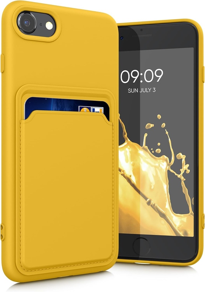 Husa kwmobile compatibila cu Apple iPhone SE (2022) / iPhone SE (2020) / iPhone 8 / iPhone 7 - Husa de telefon din silicon cu slot pentru card - Galben radiant