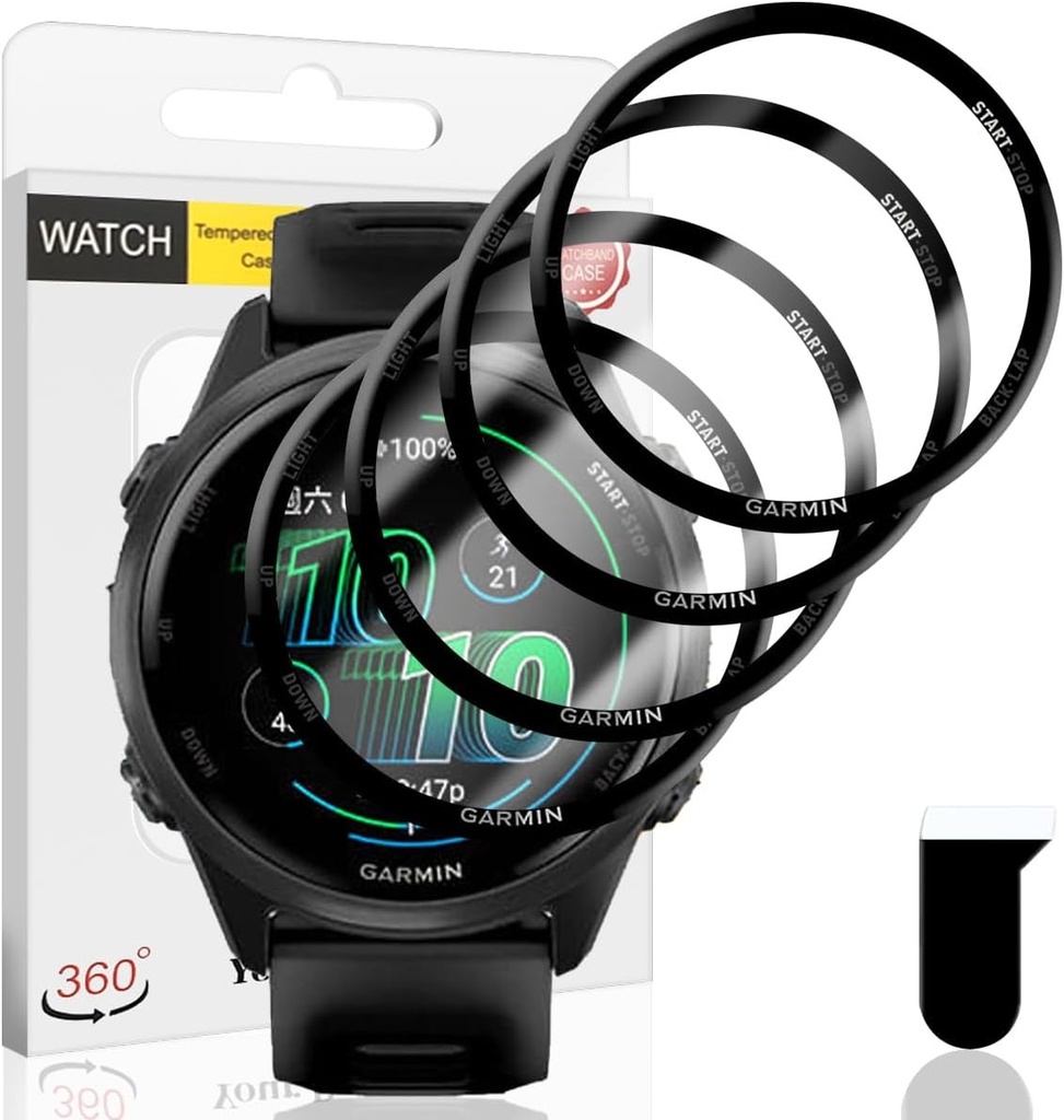 Euukzzea - ​​Folie de protectie ecran pentru Garmin Forerunner 570, sticla securizata de 42 mm, 4 bucati de folie de protectie compozita HD anti-zgarieturi [acoperire completa 3D], folie de protectie moale TPU