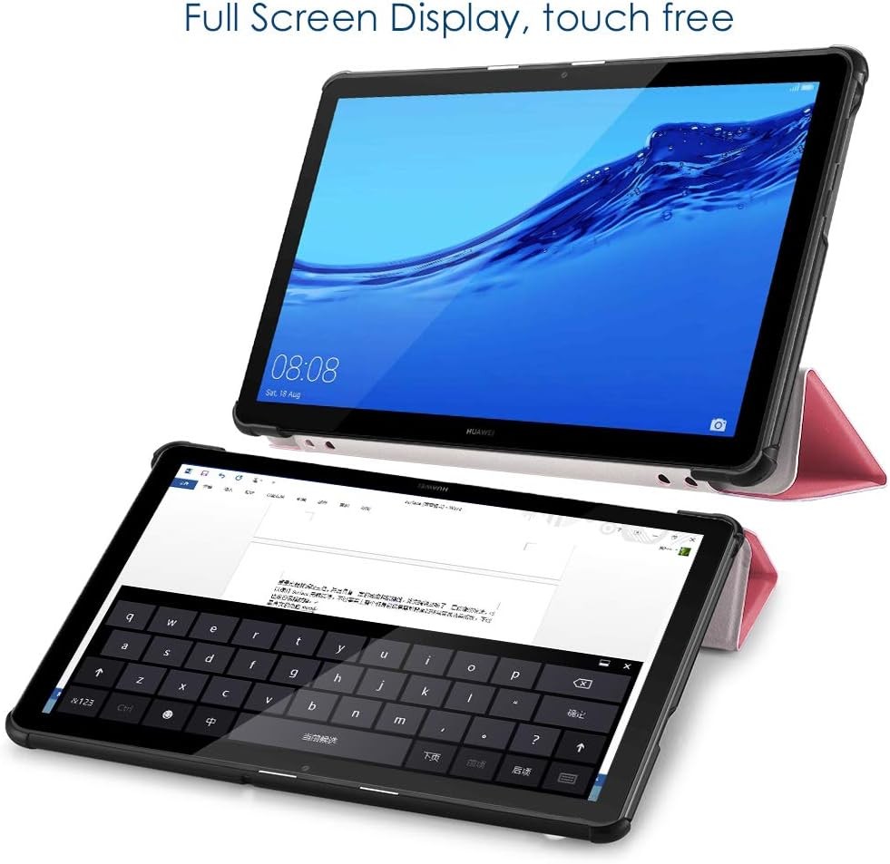 Husa Simpeak compatibila cu Huawei Mediapad T5 10.1 inch, ultra subtire cu functie de suport, husa de protectie - roz