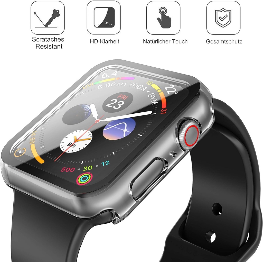Carcasa rigida transparenta Misxi cu folie de protectie din sticla compatibila cu Apple Watch SE 3 (2025) / SE2 / SE / Series 6 / Series 5 / Series 4 40mm, pachet de 2 buc.