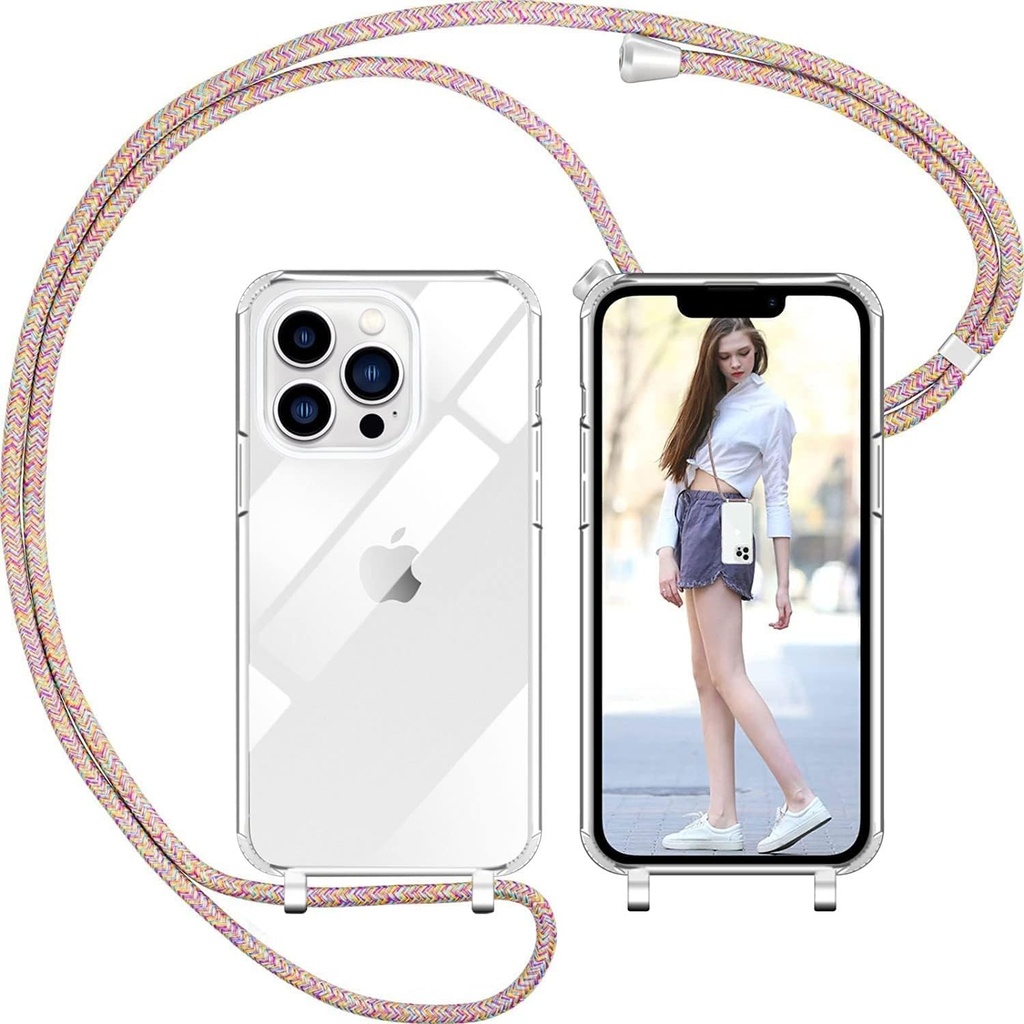 Husa de telefon din silicon lichid Nupcknn cu colier (detasabil) si snur pentru purtare in jurul gatului (curcubeu, 6,7")
