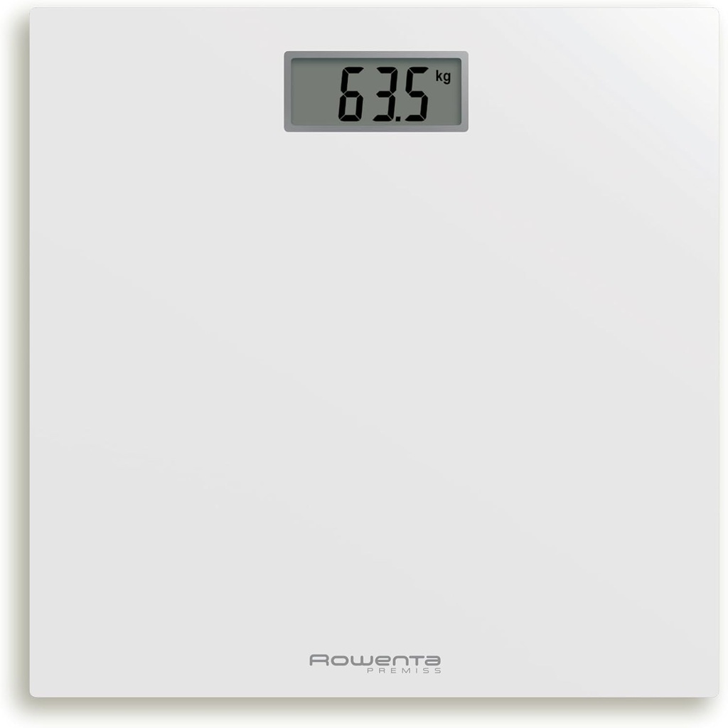 Cantar digital de baie Rowenta Premiss, afisaj mare, capacitate 150 kg, ultra-subtire, automat, platforma din sticla securizata, baterie inclusa, 30 x 30 cm, BS1401