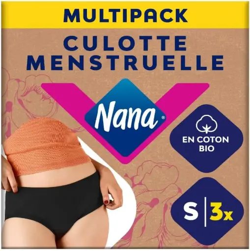 Chiloti menstruali Nana lavabili din bumbac organic - Flux puternic - Negri - Croiala hipster - S x3