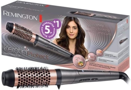 Perie de par incalzita Remington cu invelis ceramic avansat, imbogatita cu keratina si ulei de migdale, 5 setari de temperatura, par stralucitor si hranit - CB8338 Keratin Protect