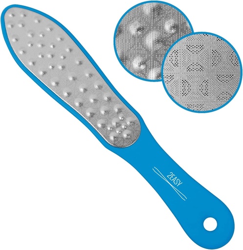 2Easy - Pila pentru picioare din otel inoxidabil Pro, pila profesionala cu textura dubla, fata-verso, maner ergonomic - ideala pentru bataturi si piele ingrosata (albastru deschis)