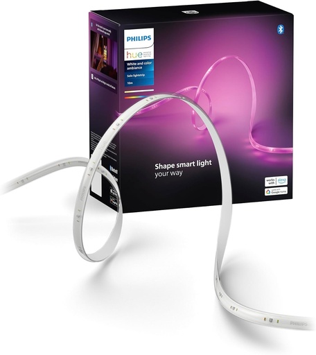 Philips Hue White and Color Ambiance 10 metri (1 pachet) - Kit banda luminoasa LED de 10 m pentru uz interior - Banda LED Philips Hue cu aplicatia Hue - Functioneaza cu Alexa, Google Assistant si Apple HomeKit