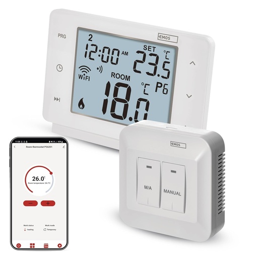 EMOS GoSmart - Termostat inteligent de camera cu aplicatie - WiFi - Termostat IP pentru sisteme de incalzire si racire - Economisire energie - Compatibil cu Tuya, Google Assistant si Alexa - Wireless - Alb