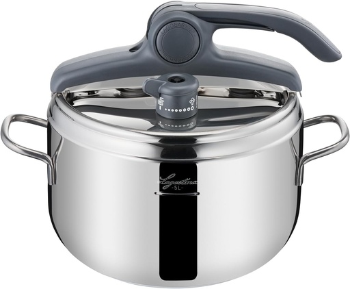 Lagostina Irradial Control, oala sub presiune 5 L din otel inoxidabil 18/10, Ø 22 cm, oala cu inductie si gaz, capac usor de deschis, fund triplu Irradial Plus