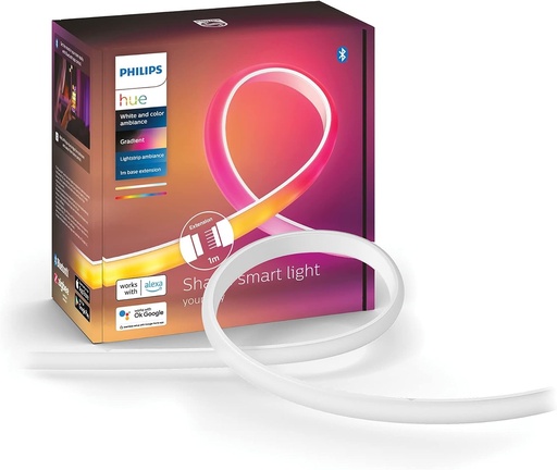Extensie Philips Hue White & Color Ambiance Gradient Lightstrip (1 m), banda LED reglabila pentru sistemul de iluminat Hue cu 16 milioane de culori, gradiente de culoare, control inteligent al luminii prin voce sau aplicatie