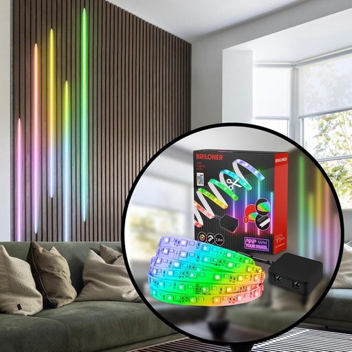 BRILONER - Set de inceput pentru banda LED Pimp your Panel, culori colorate RGB, telecomanda, banda, bara, decorare camera, banda, accesorii pentru panouri acustice, bara luminoasa, banda luminoasa, 2,6 m, alb