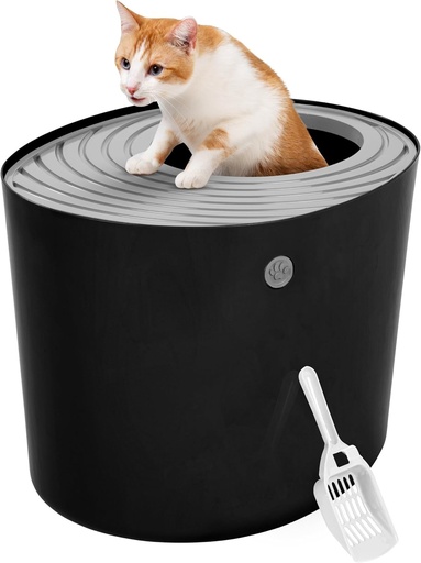 Litiera pentru pisici Iris Ohyama cu lopatica, max. 7 kg, neagra, deschidere superioara, litiera cu capac, detasabila, pentru pisoi, capacitate mare, fara BPA, usor de curatat, PUNT-530