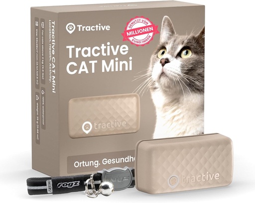 Tractive CAT Mini Tracker GPS pentru Pisici | Lider de Piata | Urmarire Live | Istoric Locatii | Alerte de Sanatate | Urmarire Activitate | Zgarda Inclusa | Abonament Necesar (Maro)