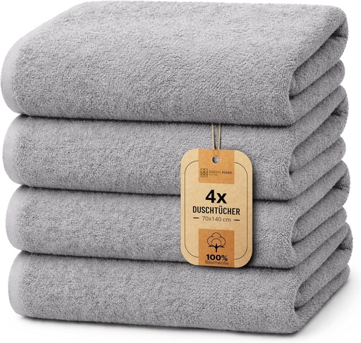 Prosoape de baie NatureMark, set de 4, dimensiune 70x140cm, gri argintiu, 100% bumbac