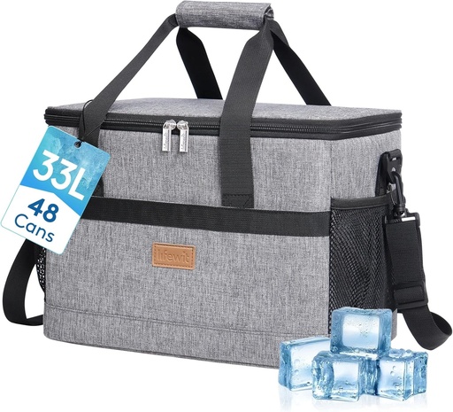 Geanta frigorifica Lifewit 33L, geanta de picnic, geanta de pranz, geanta termica, geanta izolata pentru transportul alimentelor, gri