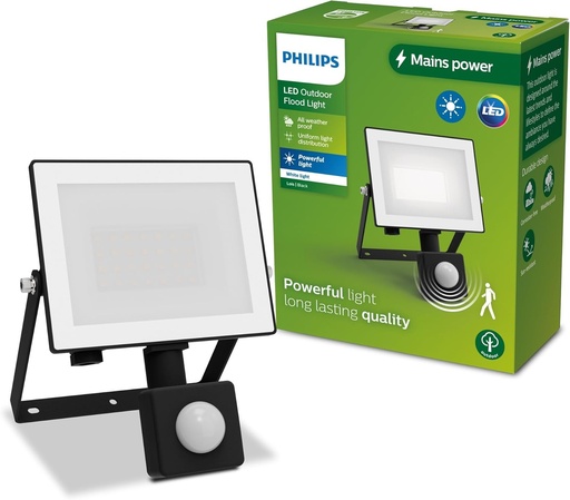 Proiector exterior Philips Lois cu senzor, 20 W, 3000 K, negru